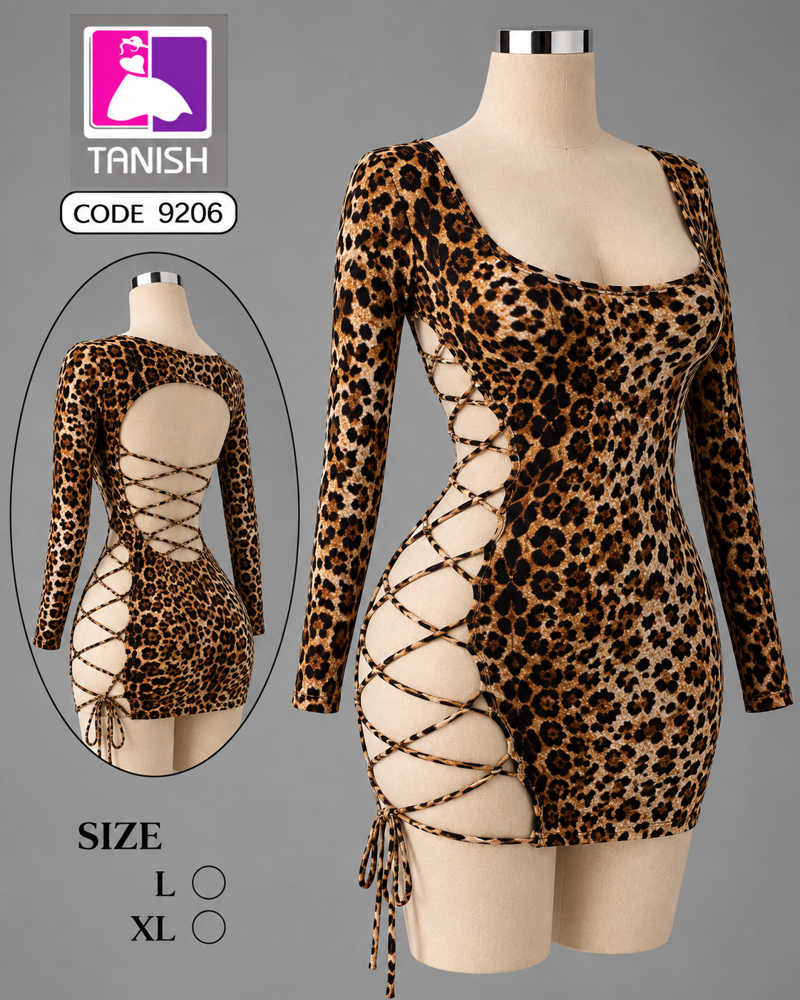 لباس خواب (تونیک) فانتزی پلنگی بندی کد 9206