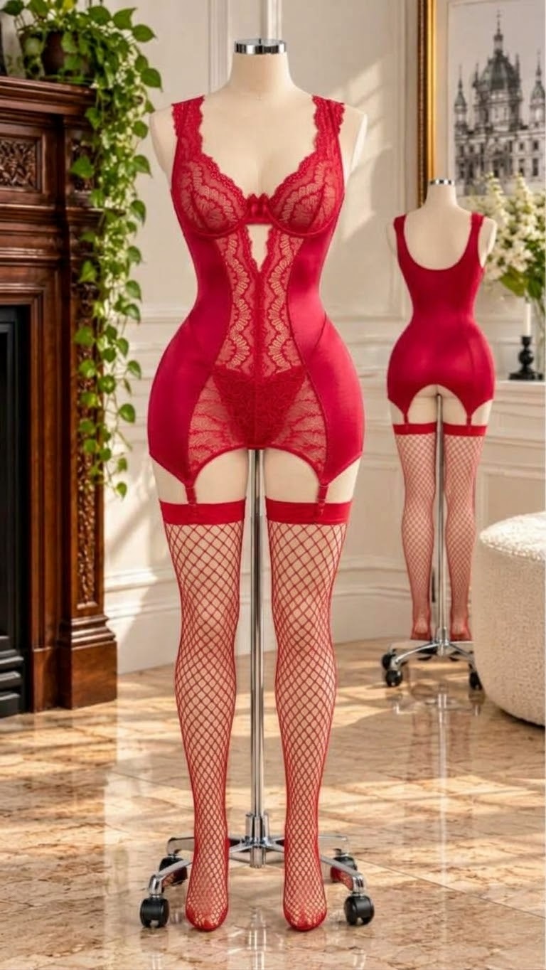 لباس خواب فانتزی فنردار زنانه با جوراب زنبوری کد Q2032و 2032
